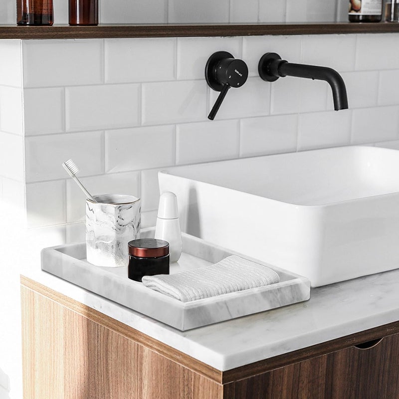 MULWR Marble Bathroom Tray,Pure Natural Marble Vanity Tray,Marble Tray for Kitchen Counter Non-Ceramic/Non-Resin,Stone Tray 12 x 8 inch (White) - Image 4